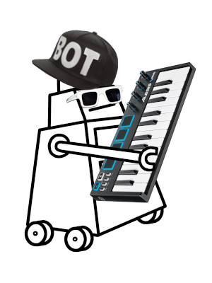 Slopbot in his fetching BOT cap with keyboard